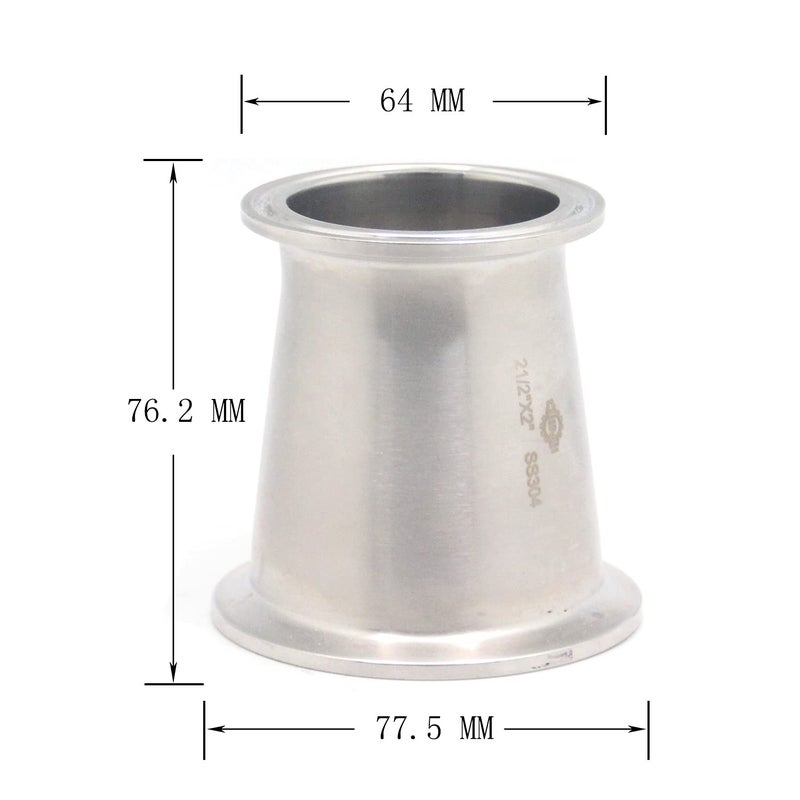 QiiMii Sanitary Fitting Reducer Fitting SS304 Tri Clamp Ferrule Style 2.5" Tube OD to 2" Tube OD (2.5 INCH X 2 INCH) - Image 2